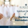 Muslim man praying in Ihram attire during Ramadan Umrah - Al Multazim Haj & Umrah Services